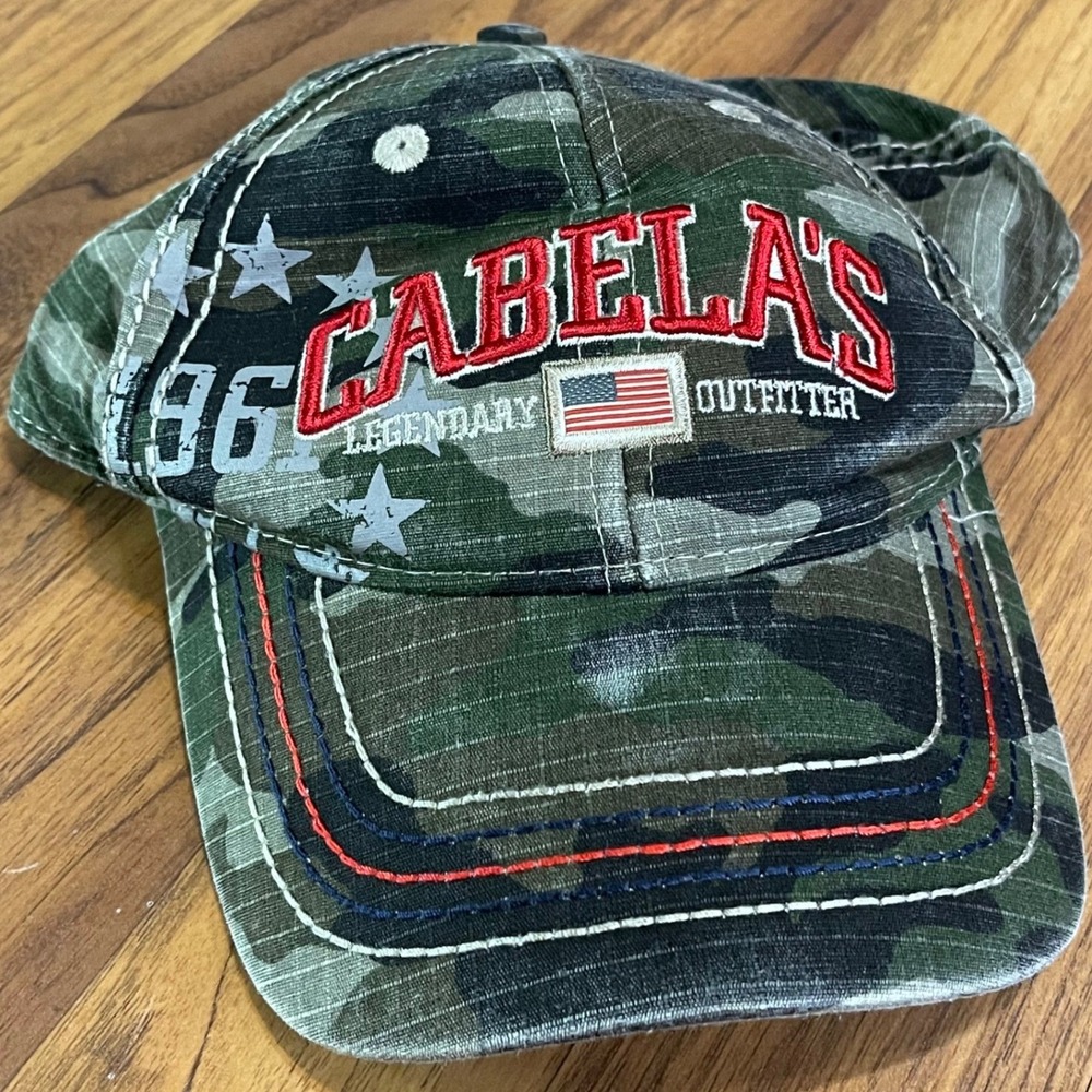 Cabelas‎ Youth Hat Camo Legendary Outfitter Baseball Cap Adjustable Stars Flag